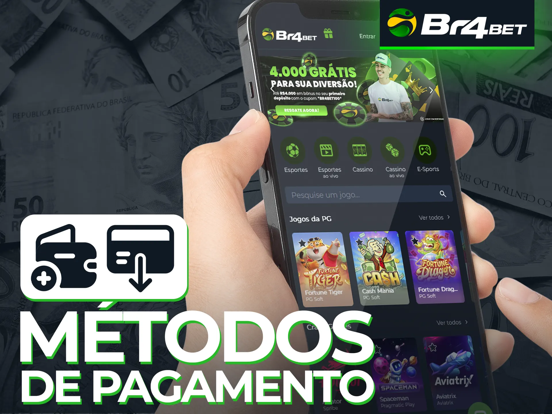 O único método de pagamento no aplicativo Br4Bet é o PIX.