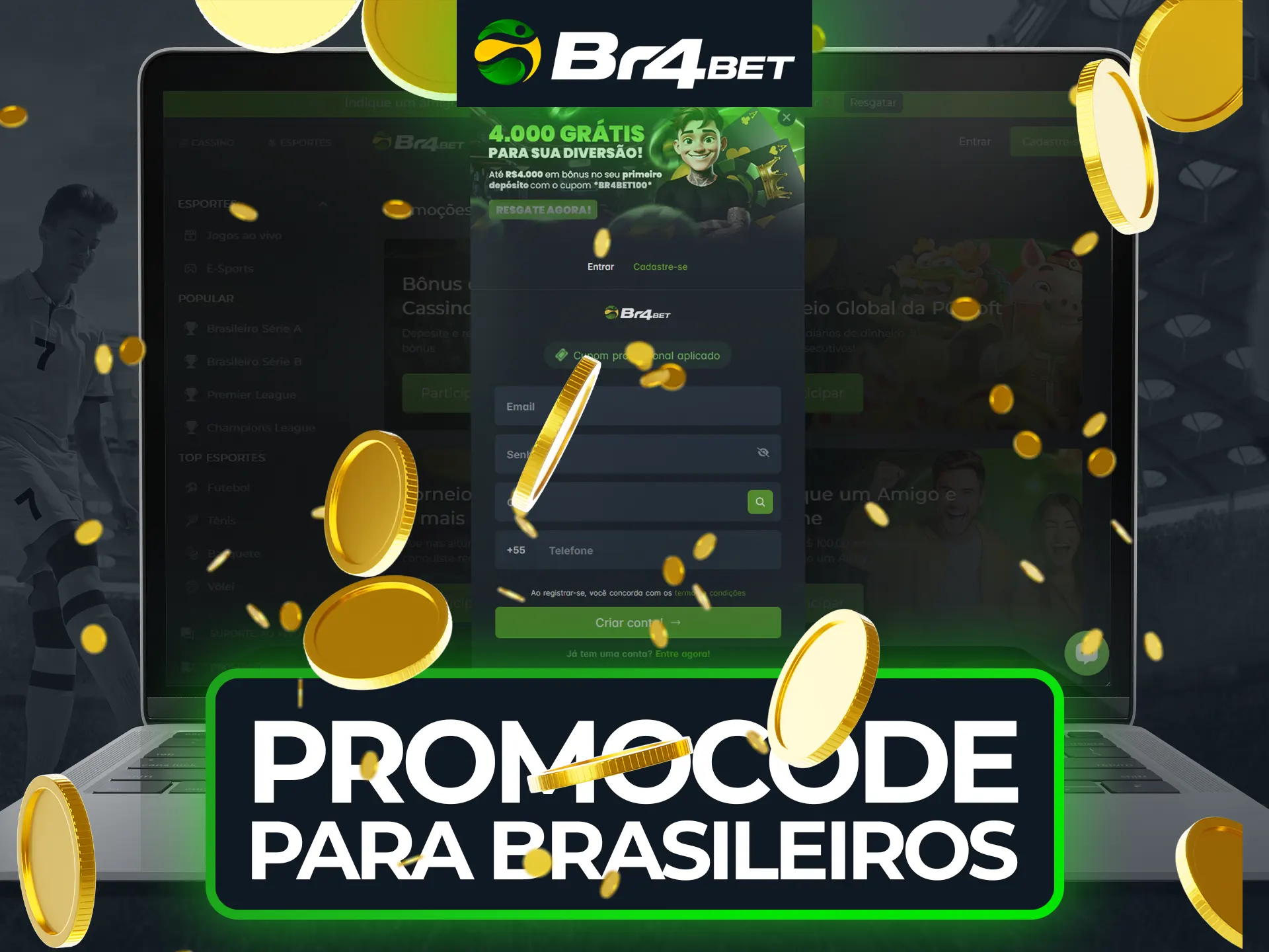 Use o código promocional para desbloquear ofertas especiais na plataforma Br4Bet.