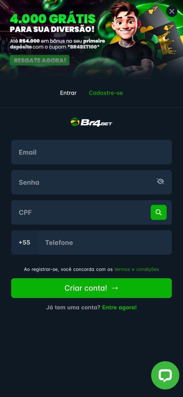Registre-se no cassino Br4Bet e ganhe bônus.